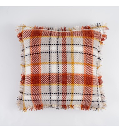 100% polyester Chenille Feather Filled throw pillow cover 18 x 18 Inches Decorative Modern Square Grid cushion with fringe