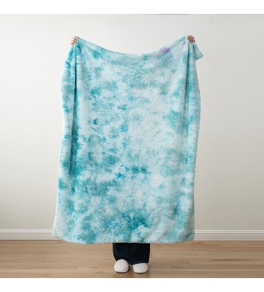 Embossed Green Tie Dye Lightweight Super Soft Fuzzy Cozy Durable Faux Rabbit Fur Throw Blanket for home deco