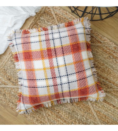 100% polyester Chenille Feather Filled throw pillow cover 18 x 18 Inches Decorative Modern Square Grid cushion with fringe