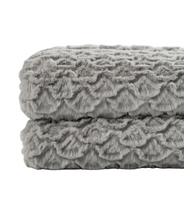 Decorative Extra Soft Faux Fur Bed Blanket Soft Cozy Warm Fluffy Geometric Minky Fleece Grey Throw Blanket